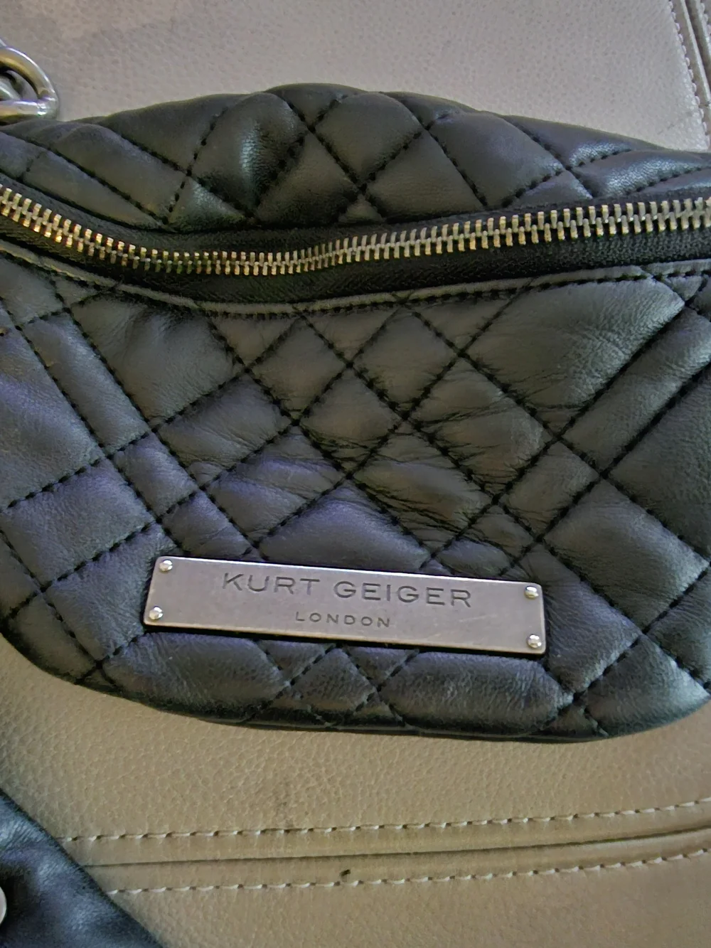 Kurt Geiger Black Quilted Leather Mini Crossbody Belt Bag - Picture 2 of 4